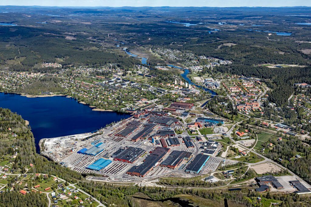 Aerial view of the Uddeholm steel mill in Hagfors, Sweden