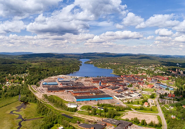 Aerial view of the Uddeholm steel mill in Hagfors, Sweden