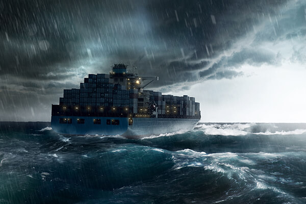 Cargo ship in stormy ocean