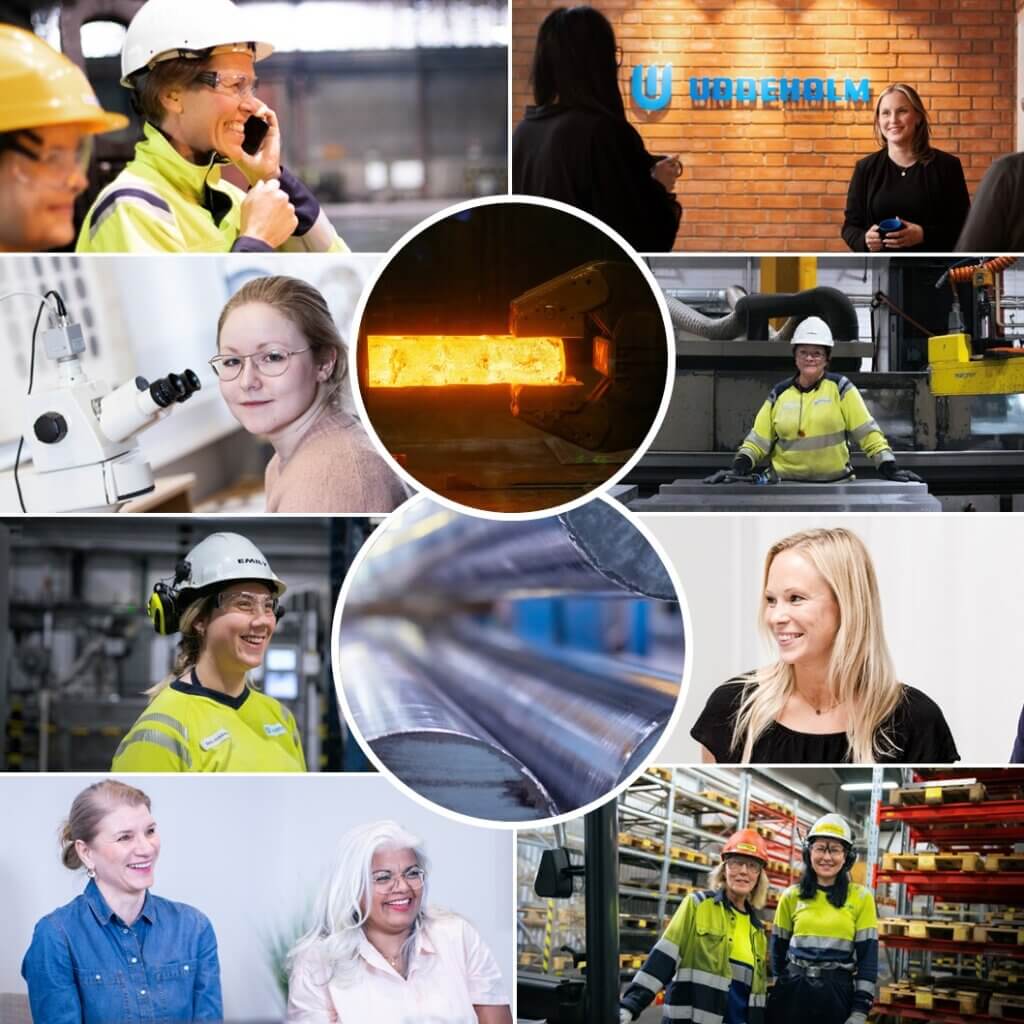 A collage of images depicting various women in safety gear working in industrial and commercial settings.