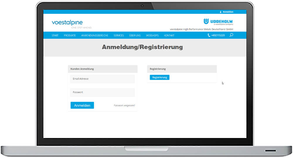 Uddeholm-Webshop Anmeldung/Registrierung